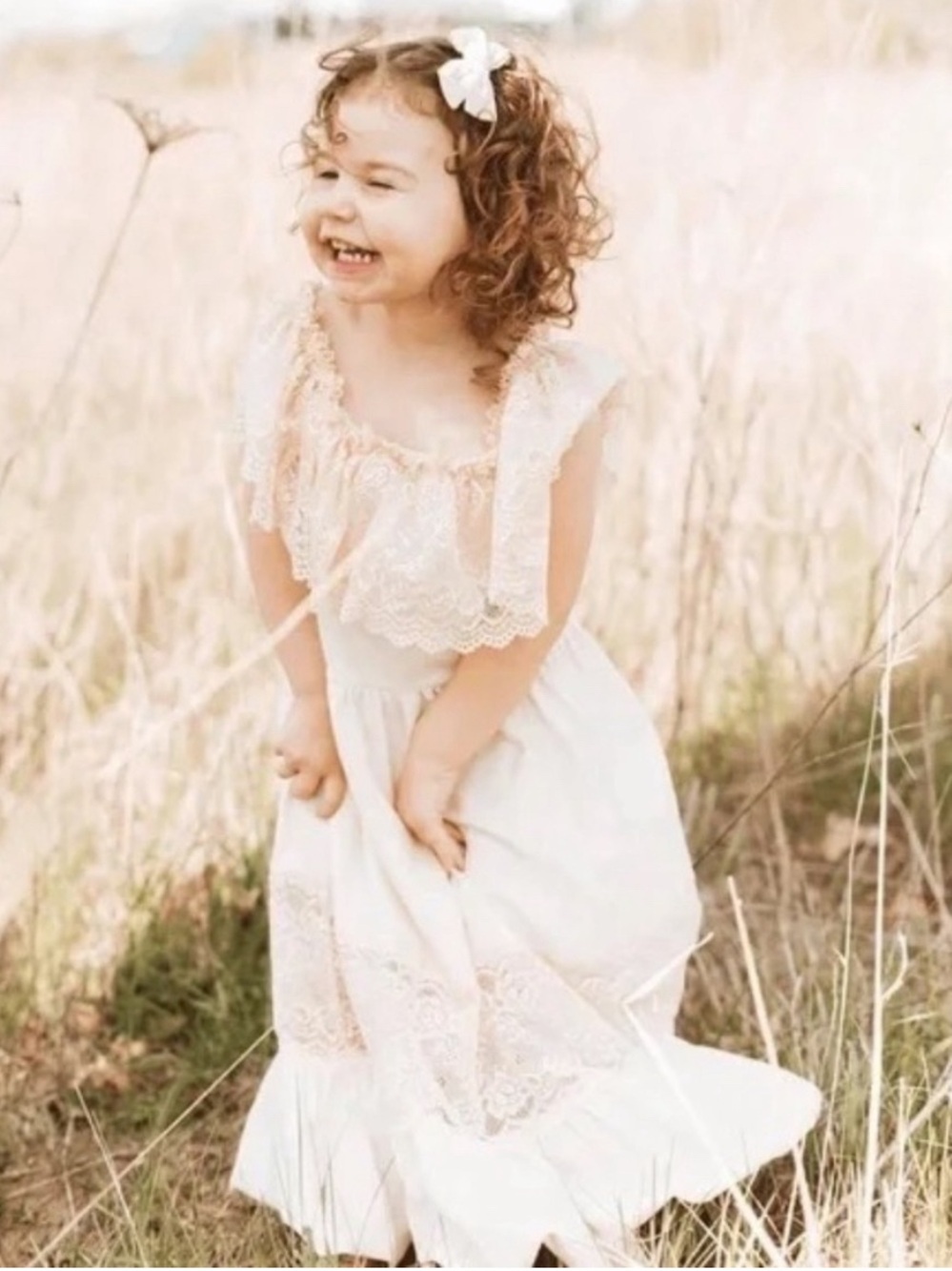 Baileys Blossoms Clara Cotton & Lace Flutter Maxi Dress In Green Size 3T - Picture 7 of 8